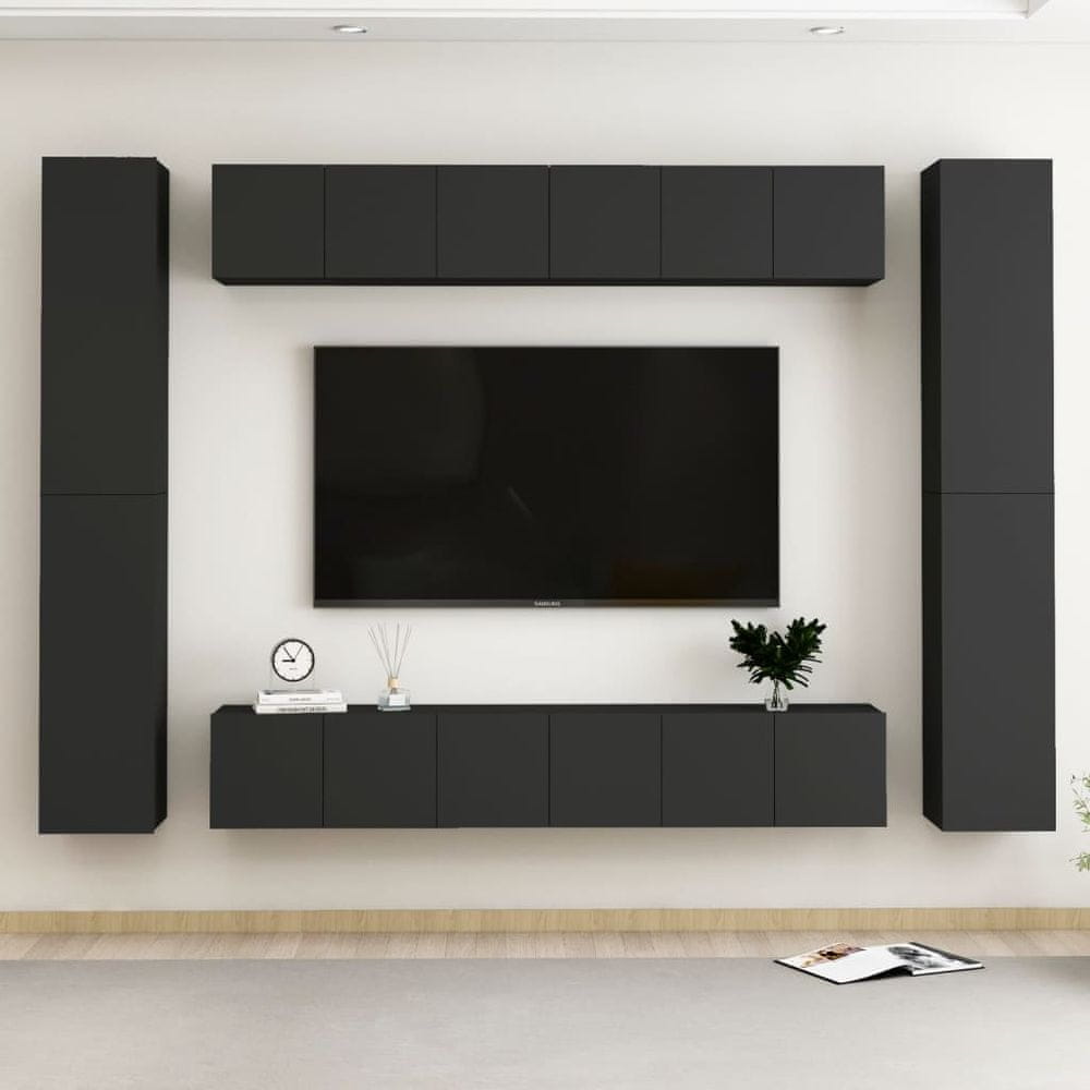 Vidaxl 10-dielna súprava TV skriniek čierna drevotrieska